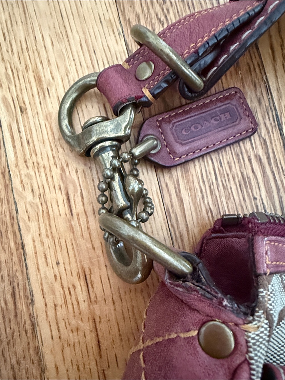 Coach Burgundy Canvas Shoulder Bag with Leather Buckle Pocket 7061 vintage mini - Picture 6 of 9